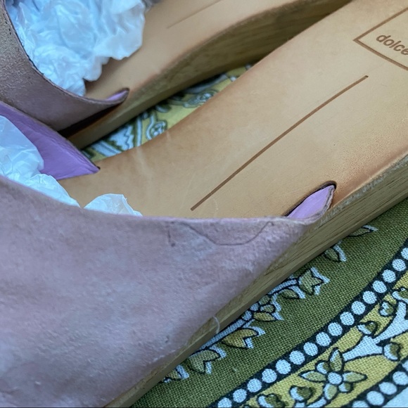 Dolce Vita Hildy Wooden Heeled Slip On Slides Sandals in Blush Pink Suede - Picture 5 of 10